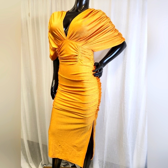 Fashion Nova Dresses & Skirts - Elegant Ruched Dress In Mustard